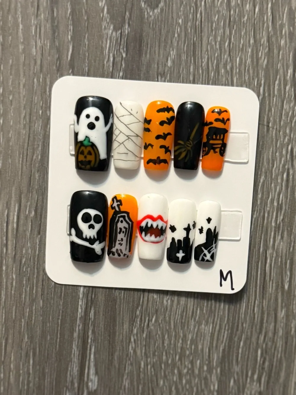 Halloween Press-On Nail Set — Black, Orange, White